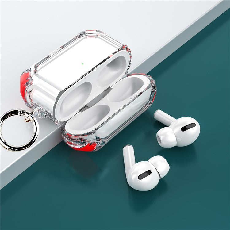 Four-corner Anti-Drop Clear TPU Protective Case Cover for AirPods Pro - Red