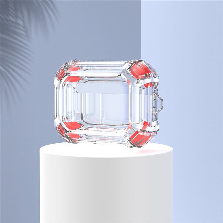 Four-corner Anti-Drop Clear TPU Protective Case Cover for AirPods Pro - Red