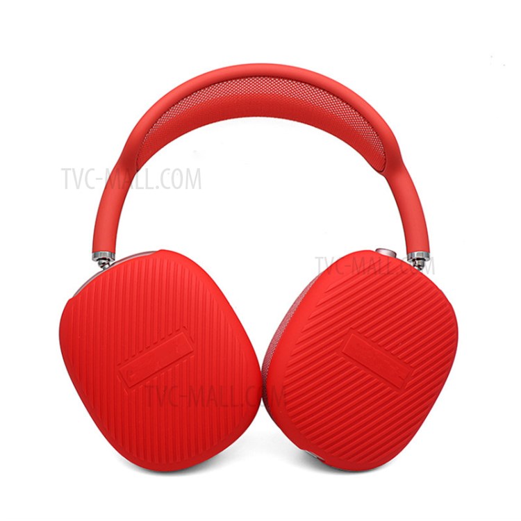 1 Pair Stripe Design Silicone Headphone Protective Case Cover for Airpods Max - Red