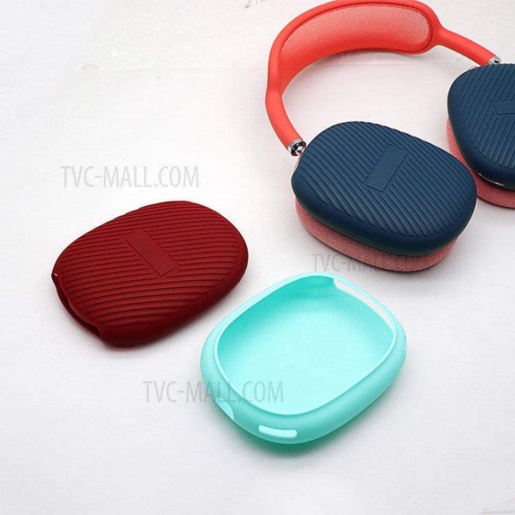 1 Pair Stripe Design Silicone Headphone Protective Case Cover for Airpods Max - Red