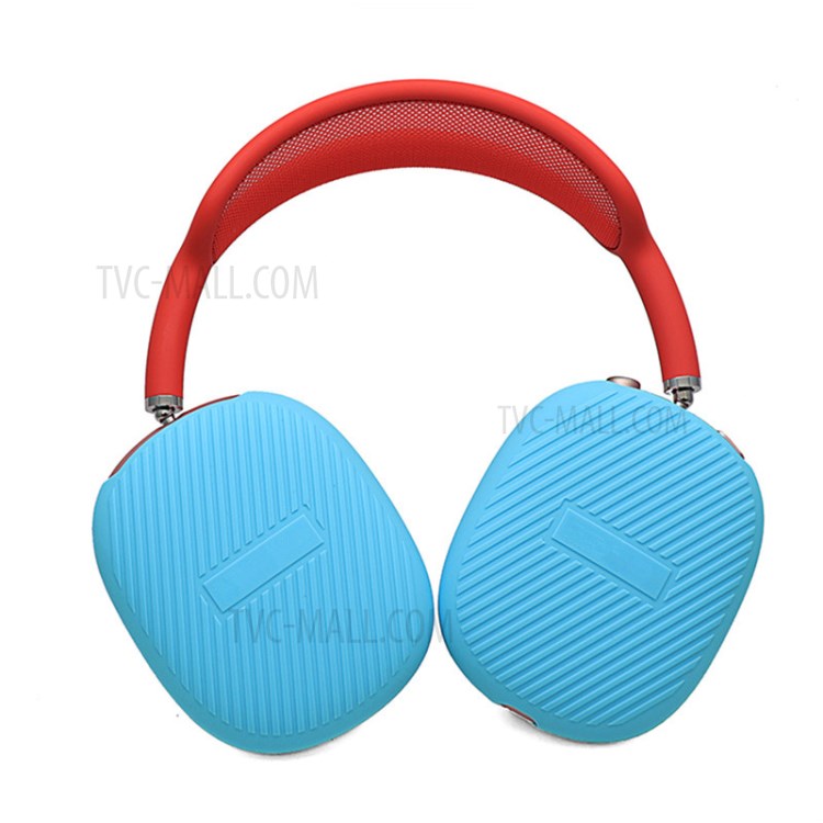 1 Pair Stripe Design Silicone Headphone Protective Case Cover for Airpods Max - Baby Blue