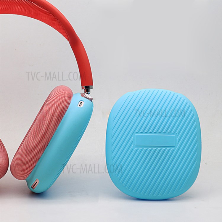 1 Pair Stripe Design Silicone Headphone Protective Case Cover for Airpods Max - Baby Blue