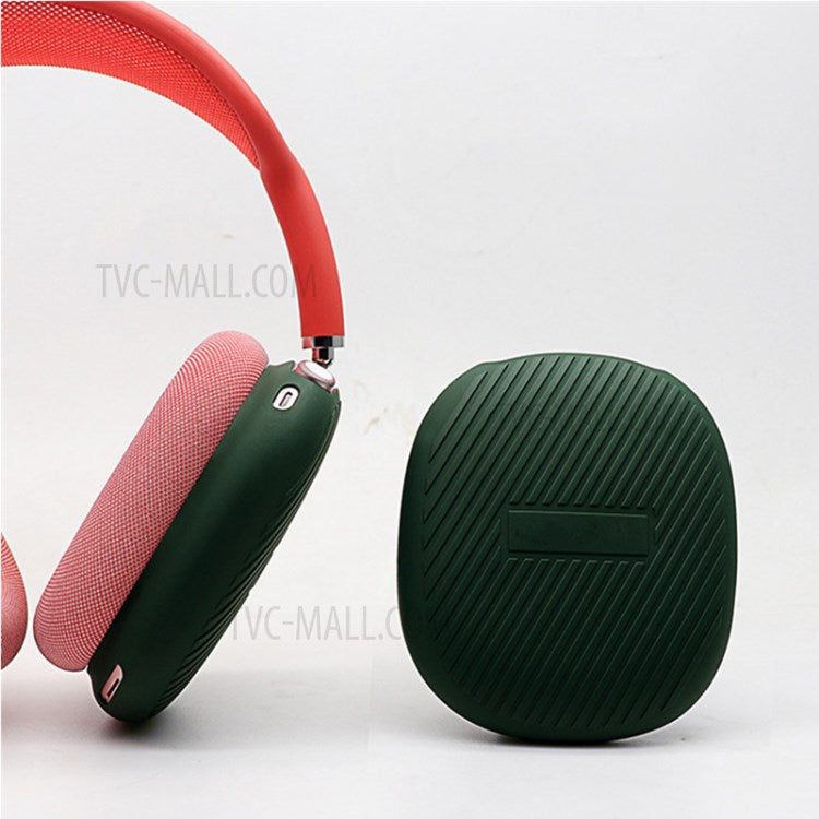 1 Pair Stripe Design Silicone Headphone Protective Case Cover for Airpods Max - Blackish Green