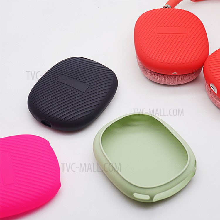 1 Pair Stripe Design Silicone Headphone Protective Case Cover for Airpods Max - Blackish Green