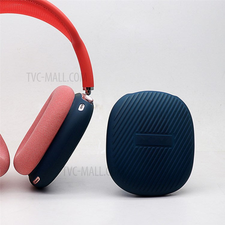 1 Pair Stripe Design Silicone Headphone Protective Case Cover for Airpods Max - Midnight Blue