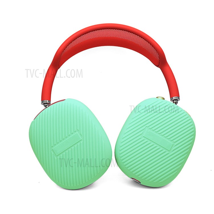 1 Pair Stripe Design Silicone Headphone Protective Case Cover for Airpods Max - Light Green