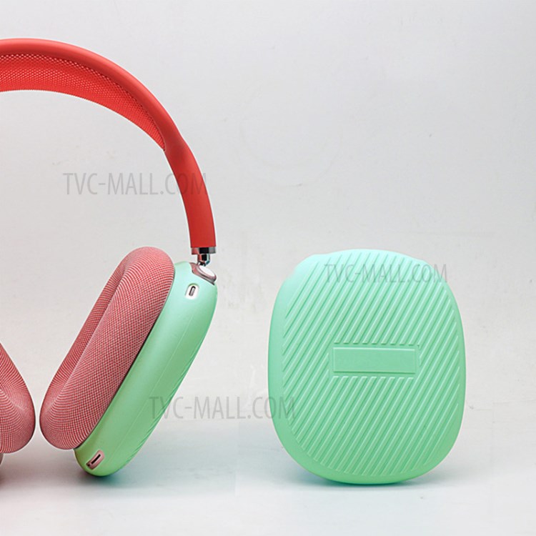 1 Pair Stripe Design Silicone Headphone Protective Case Cover for Airpods Max - Light Green