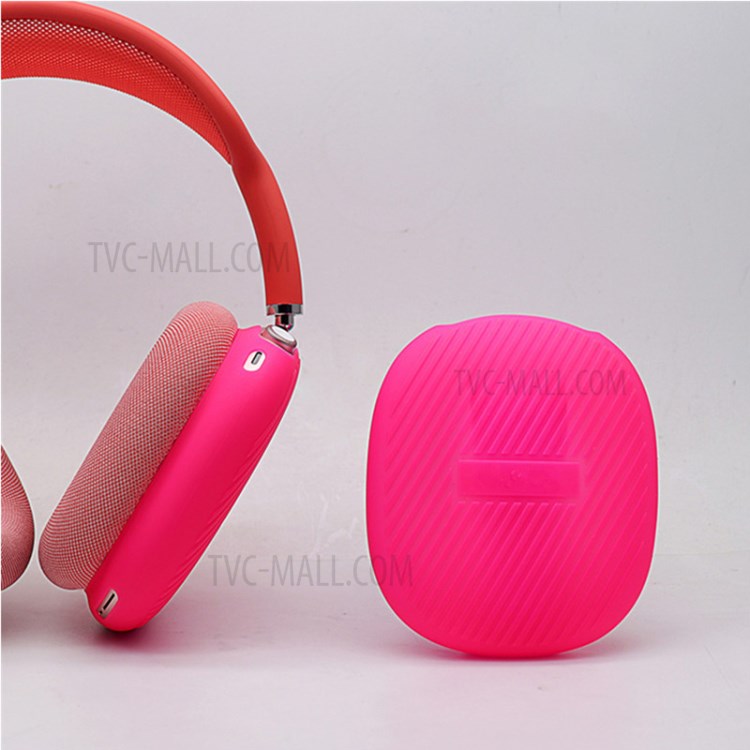 1 Pair Stripe Design Silicone Headphone Protective Case Cover for Airpods Max - Rose