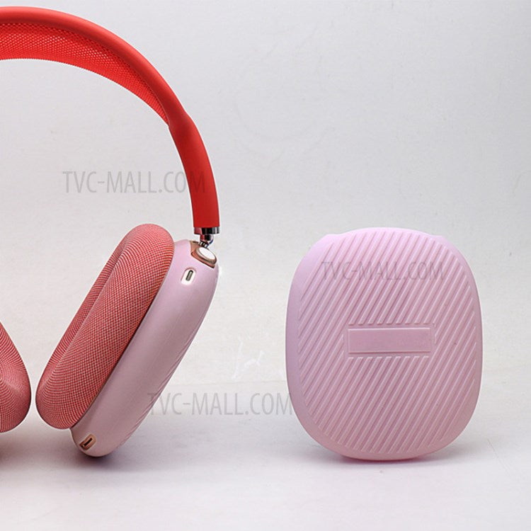 1 Pair Stripe Design Silicone Headphone Protective Case Cover for Airpods Max - Light Purple