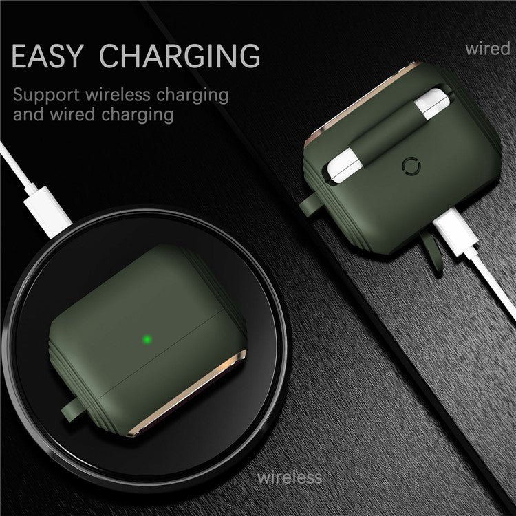 DIROSE A20 Silicone + Aluminum Alloy Earphone Cover Protective Case with Carabiner for Apple AirPods Pro - Midnight Green