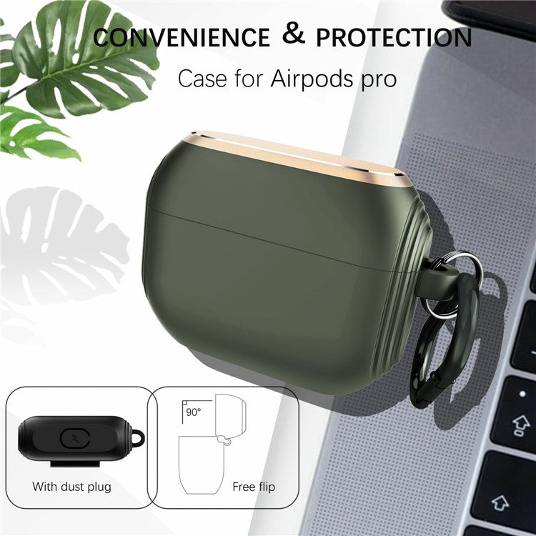 DIROSE A20 Silicone + Aluminum Alloy Earphone Cover Protective Case with Carabiner for Apple AirPods Pro - Midnight Green