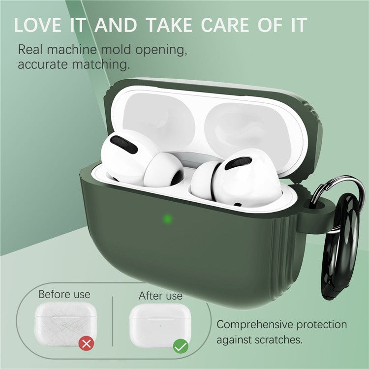 DIROSE A20 Silicone + Aluminum Alloy Earphone Cover Protective Case with Carabiner for Apple AirPods Pro - Midnight Green