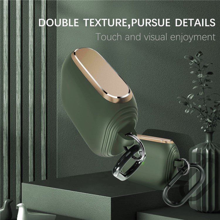 DIROSE A20 Silicone + Aluminum Alloy Earphone Cover Protective Case with Carabiner for Apple AirPods Pro - Midnight Green