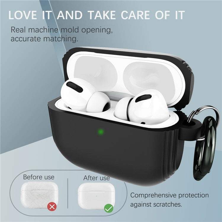 DIROSE A20 Silicone + Aluminum Alloy Earphone Cover Protective Case with Carabiner for Apple AirPods Pro - Black / Grey