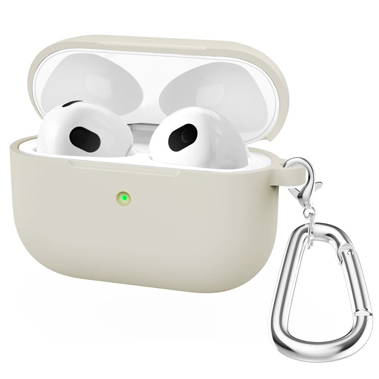 For Apple AirPods 3 Silicone Protective Earphone Case Cover with Carabiner  - Beige