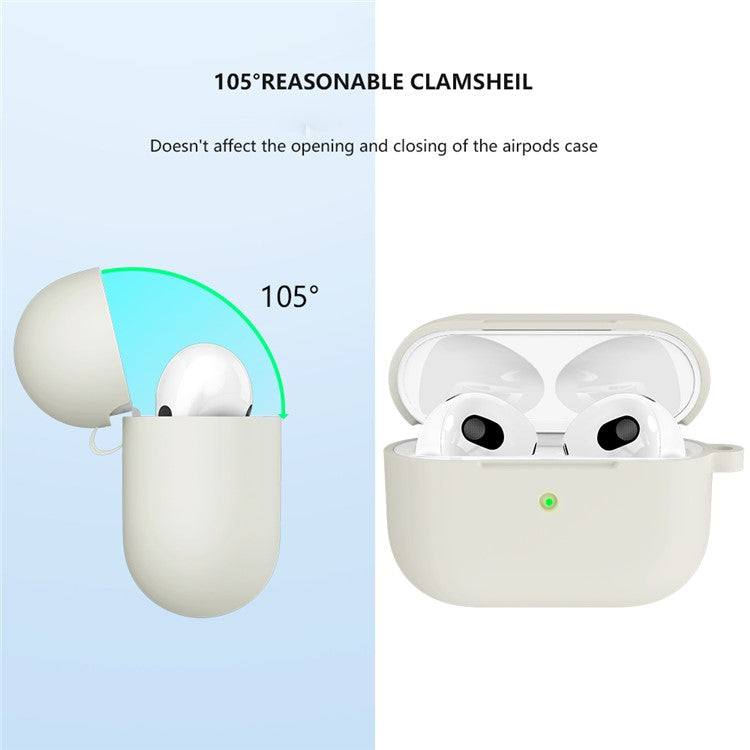 For Apple AirPods 3 Silicone Protective Earphone Case Cover with Carabiner  - Beige