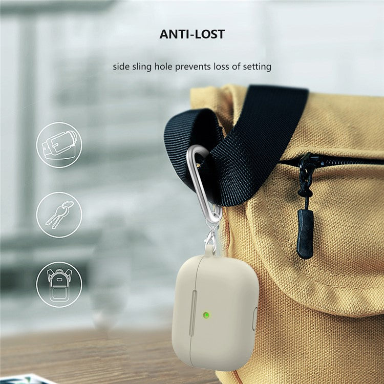 For Apple AirPods 3 Silicone Protective Earphone Case Cover with Carabiner  - Beige