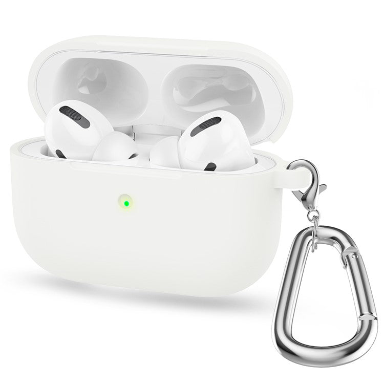 For Apple AirPods 3 Silicone Protective Earphone Case Cover with Carabiner  - White