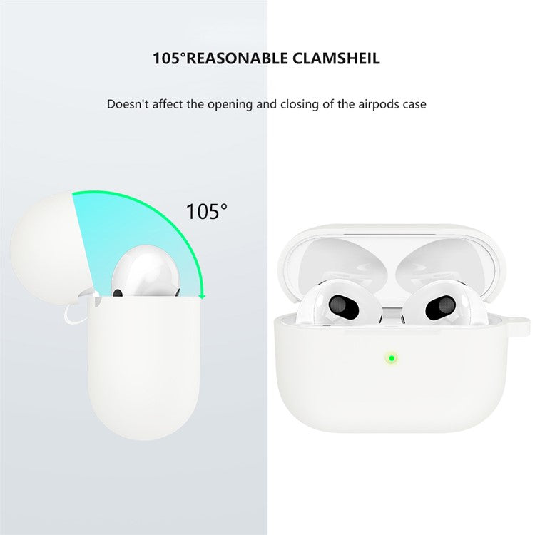 For Apple AirPods 3 Silicone Protective Earphone Case Cover with Carabiner  - White