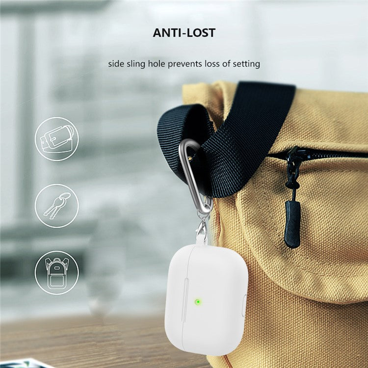 For Apple AirPods 3 Silicone Protective Earphone Case Cover with Carabiner  - White