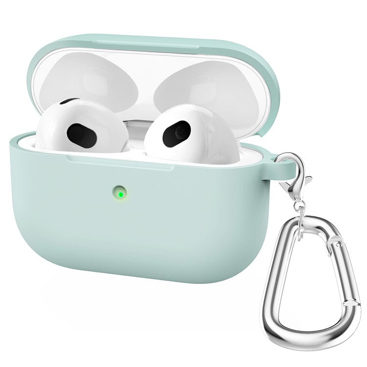 For Apple AirPods 3 Silicone Protective Earphone Case Cover with Carabiner  - Light Green