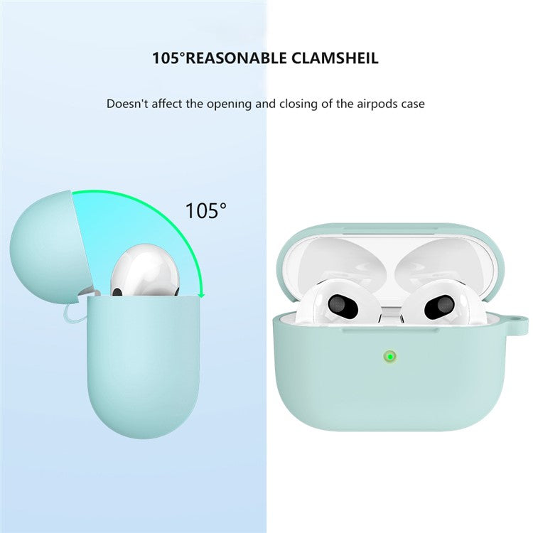 For Apple AirPods 3 Silicone Protective Earphone Case Cover with Carabiner  - Light Green