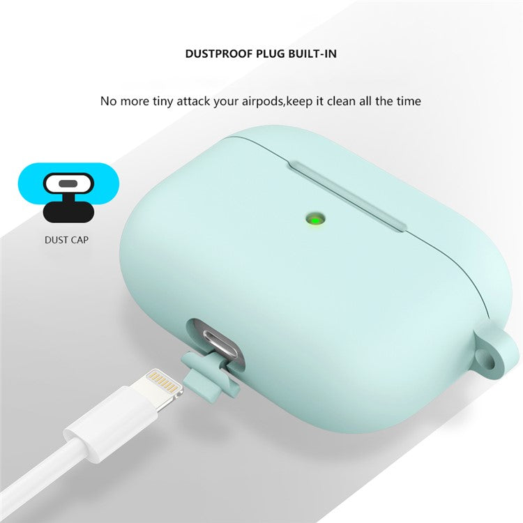 For Apple AirPods 3 Silicone Protective Earphone Case Cover with Carabiner  - Light Green