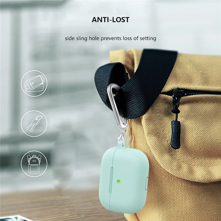 For Apple AirPods 3 Silicone Protective Earphone Case Cover with Carabiner  - Light Green