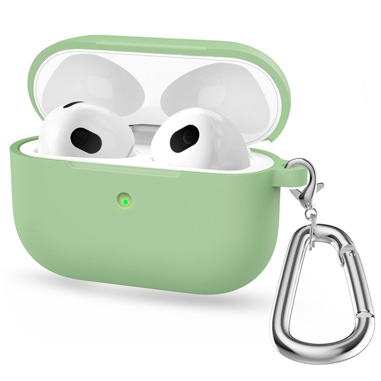 For Apple AirPods 3 Silicone Protective Earphone Case Cover with Carabiner  - Mint Green