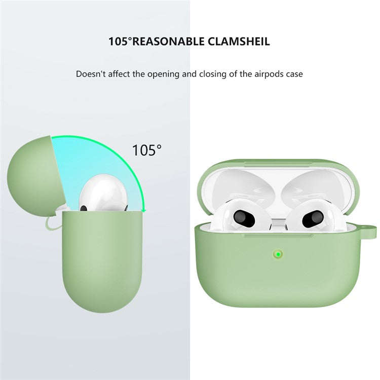 For Apple AirPods 3 Silicone Protective Earphone Case Cover with Carabiner  - Mint Green