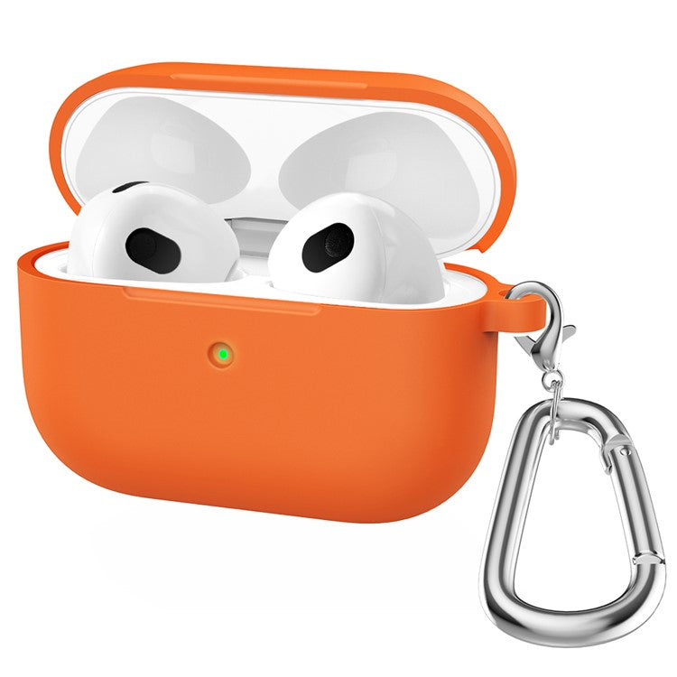 For Apple AirPods 3 Silicone Protective Earphone Case Cover with Carabiner  - Orange