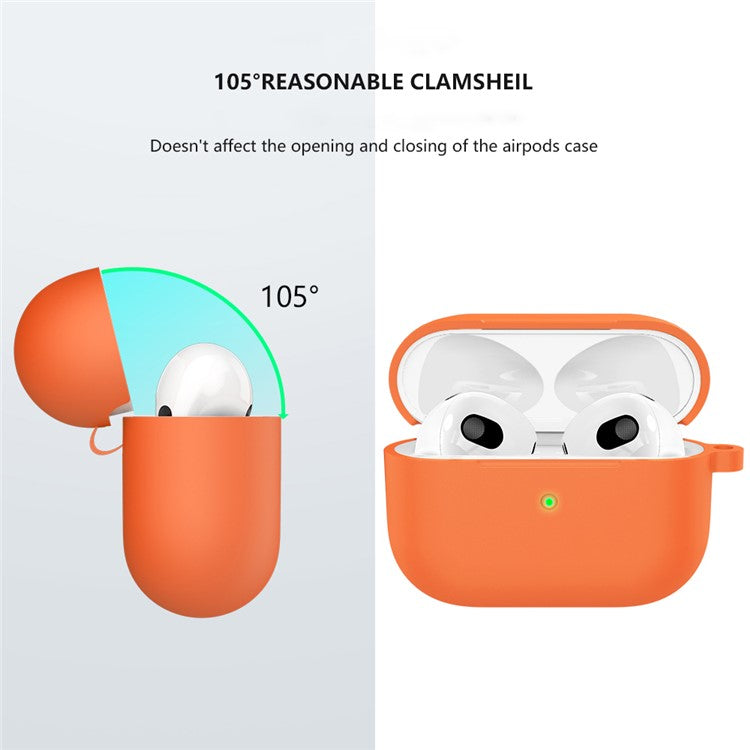 For Apple AirPods 3 Silicone Protective Earphone Case Cover with Carabiner  - Orange