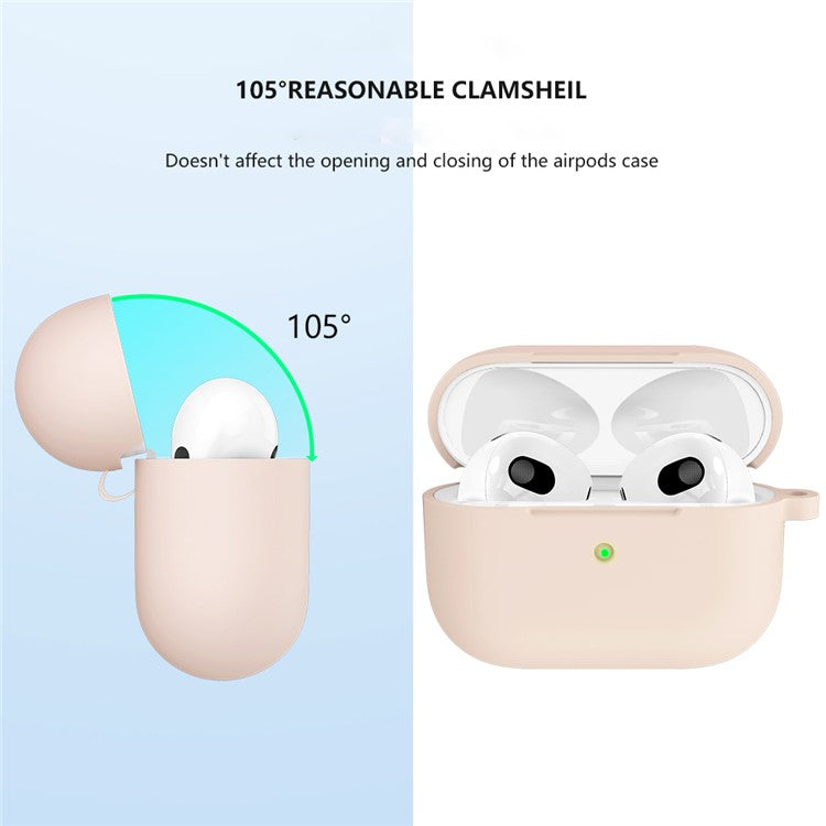 For Apple AirPods 3 Silicone Protective Earphone Case Cover with Carabiner  - Silt Pink