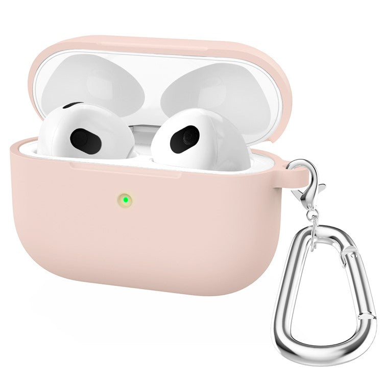 For Apple AirPods 3 Silicone Protective Earphone Case Cover with Carabiner  - Light Pink