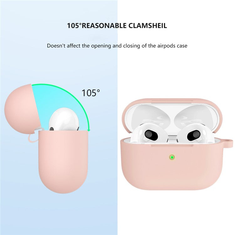 For Apple AirPods 3 Silicone Protective Earphone Case Cover with Carabiner  - Light Pink