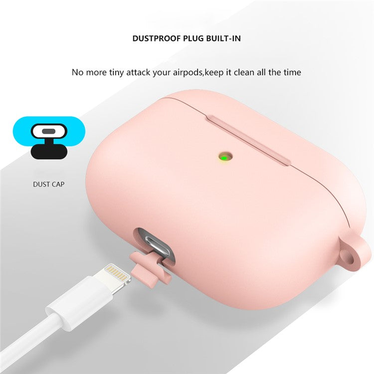 For Apple AirPods 3 Silicone Protective Earphone Case Cover with Carabiner  - Light Pink