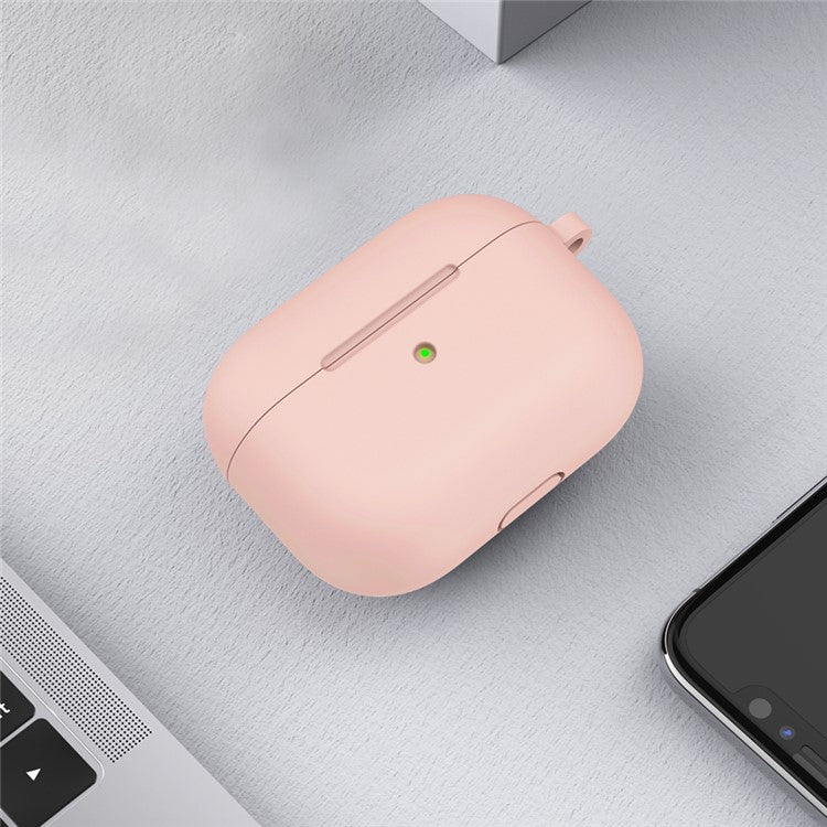 For Apple AirPods 3 Silicone Protective Earphone Case Cover with Carabiner  - Light Pink