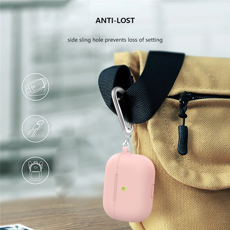 For Apple AirPods 3 Silicone Protective Earphone Case Cover with Carabiner  - Light Pink