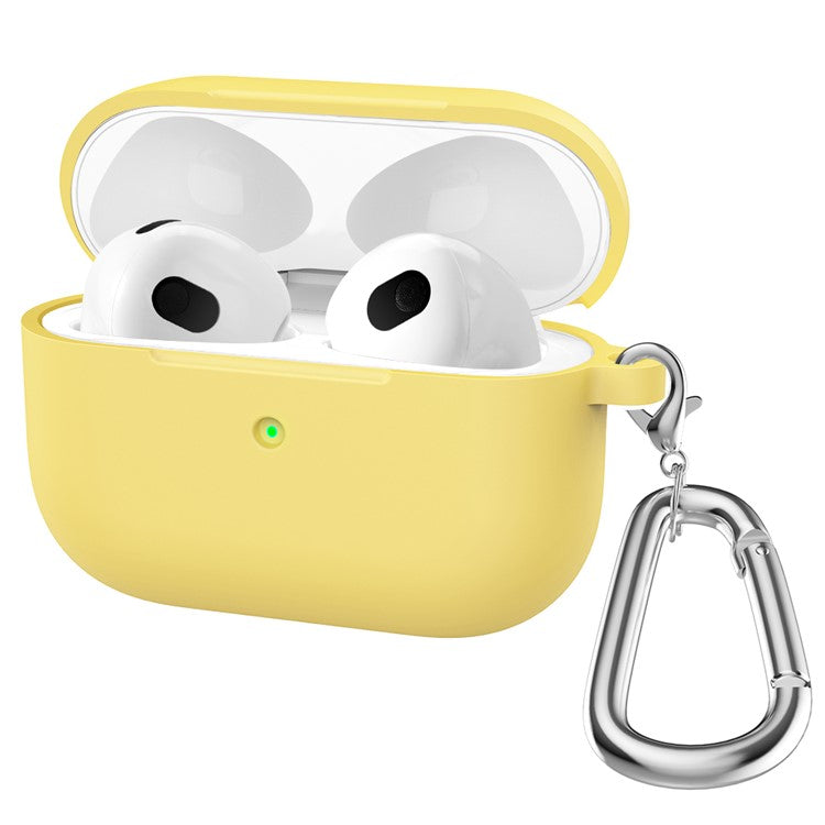 For Apple AirPods 3 Silicone Protective Earphone Case Cover with Carabiner  - Yellow