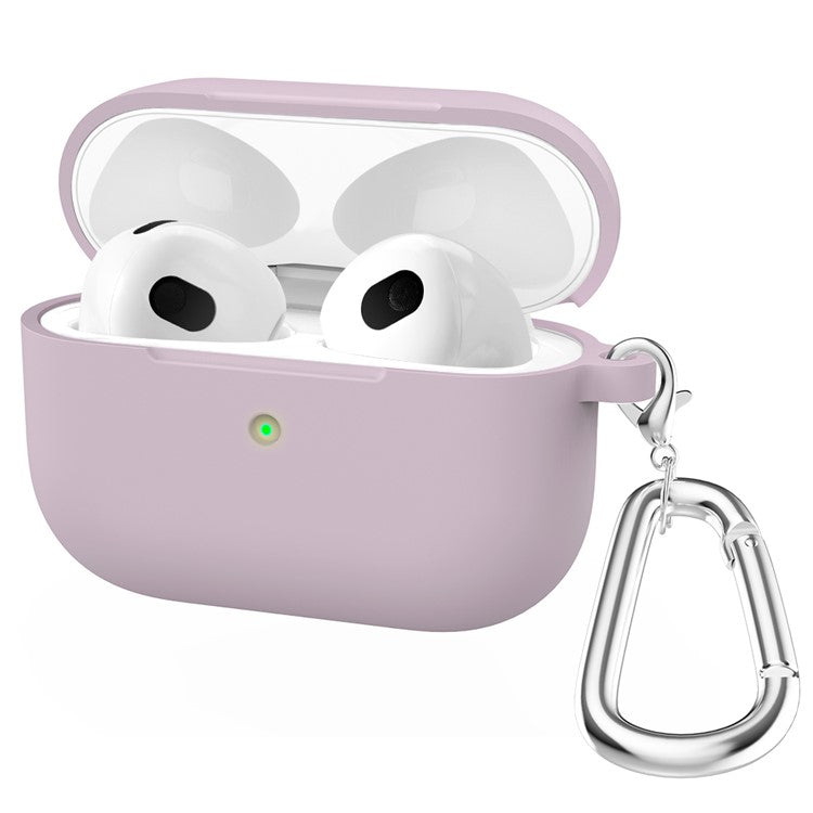 For Apple AirPods 3 Silicone Protective Earphone Case Cover with Carabiner  - Purple