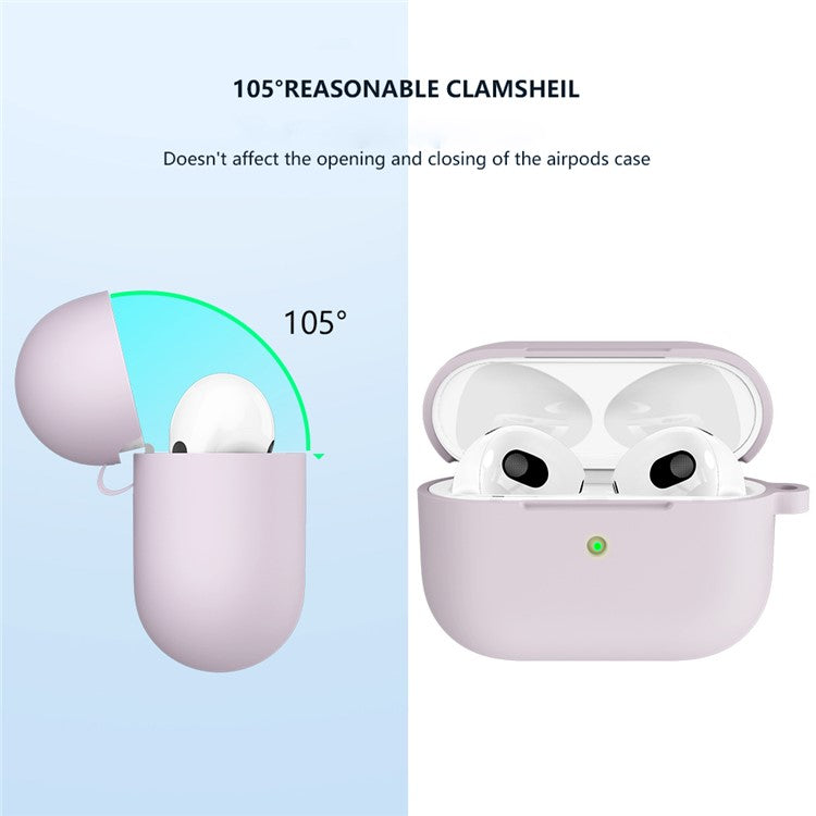 For Apple AirPods 3 Silicone Protective Earphone Case Cover with Carabiner  - Purple