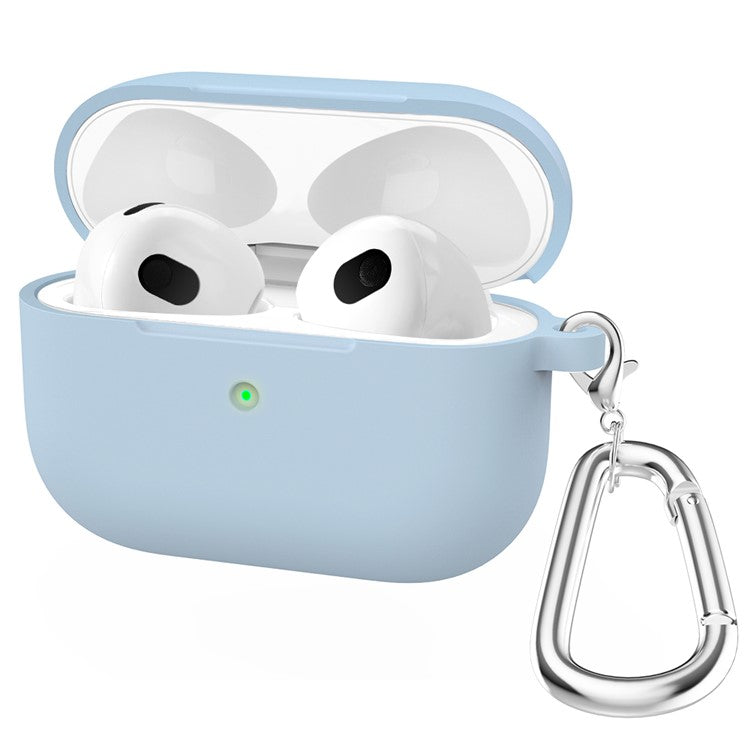 For Apple AirPods 3 Silicone Protective Earphone Case Cover with Carabiner  - Baby Blue