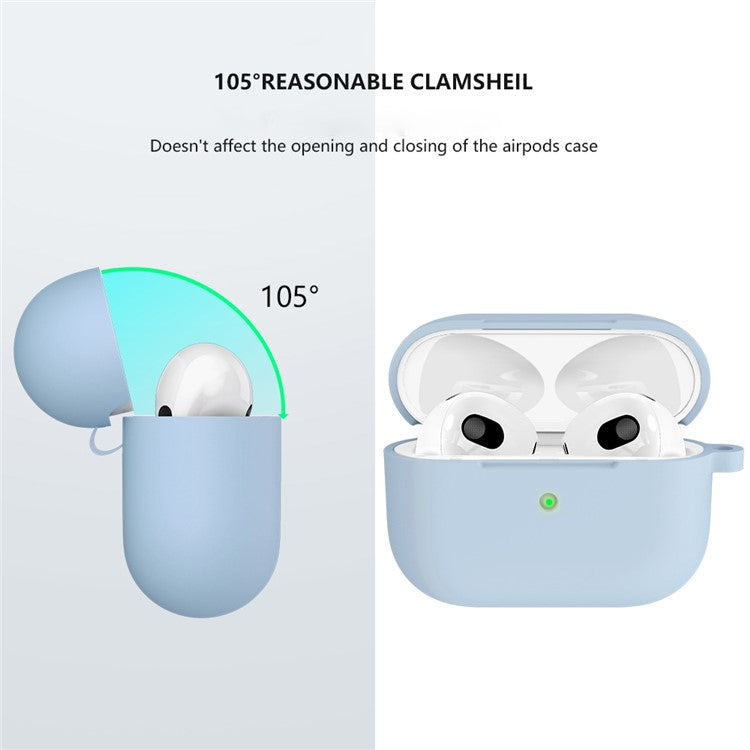 For Apple AirPods 3 Silicone Protective Earphone Case Cover with Carabiner  - Baby Blue