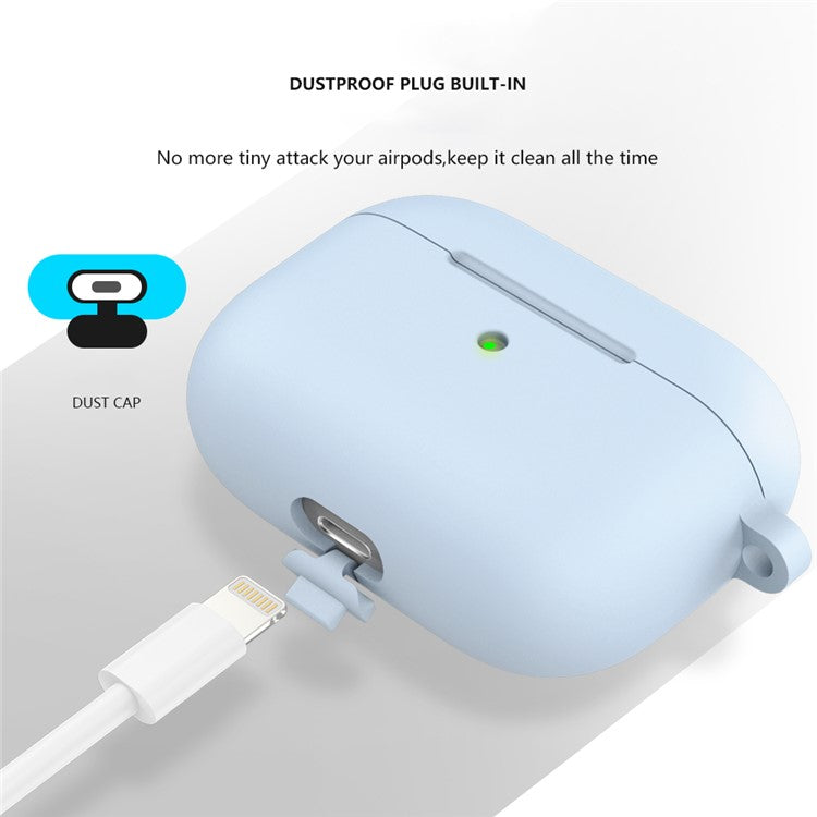 For Apple AirPods 3 Silicone Protective Earphone Case Cover with Carabiner  - Baby Blue