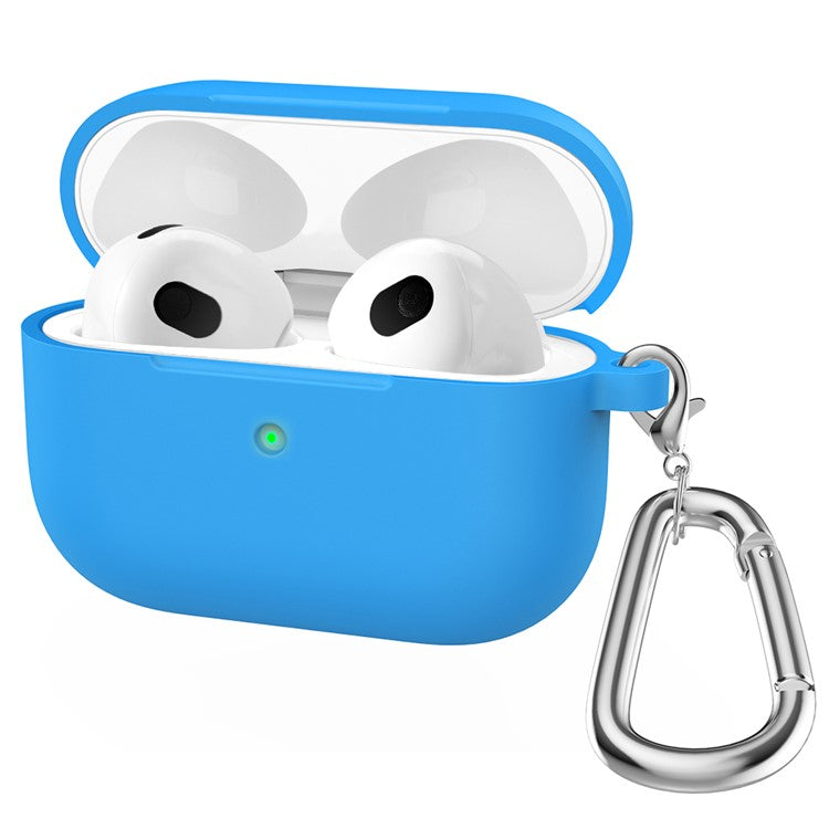 For Apple AirPods 3 Silicone Protective Earphone Case Cover with Carabiner  - Blue