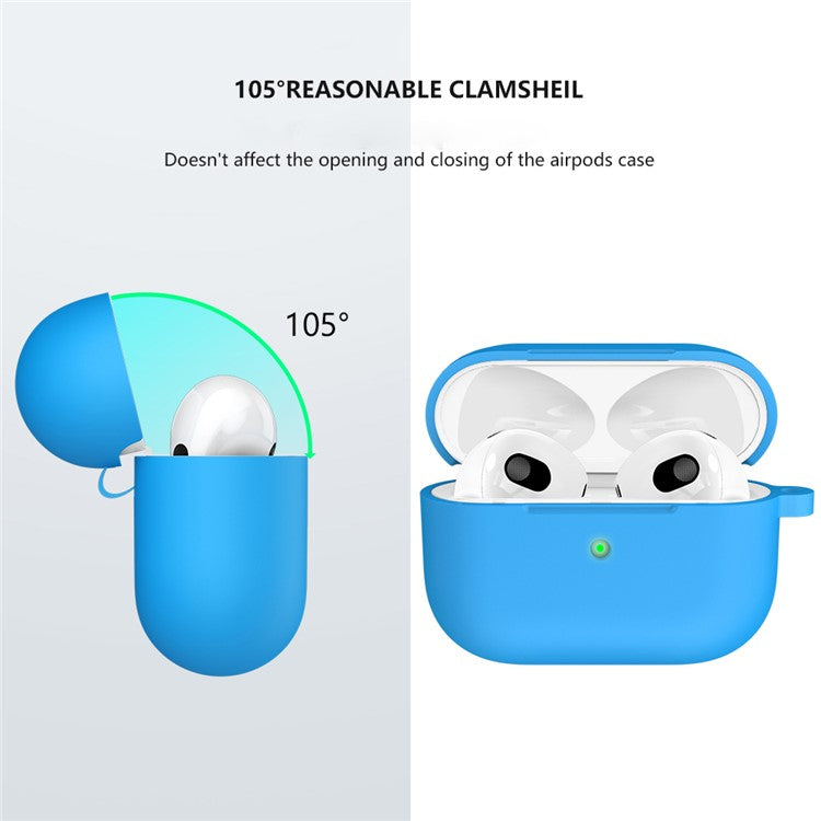 For Apple AirPods 3 Silicone Protective Earphone Case Cover with Carabiner  - Blue