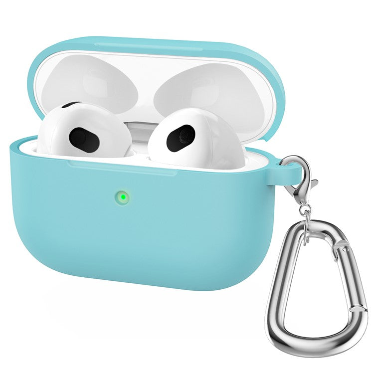 For Apple AirPods 3 Silicone Protective Earphone Case Cover with Carabiner  - Emerald Green