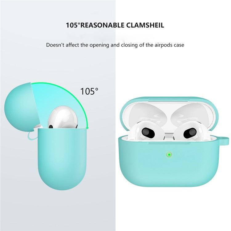 For Apple AirPods 3 Silicone Protective Earphone Case Cover with Carabiner  - Emerald Green