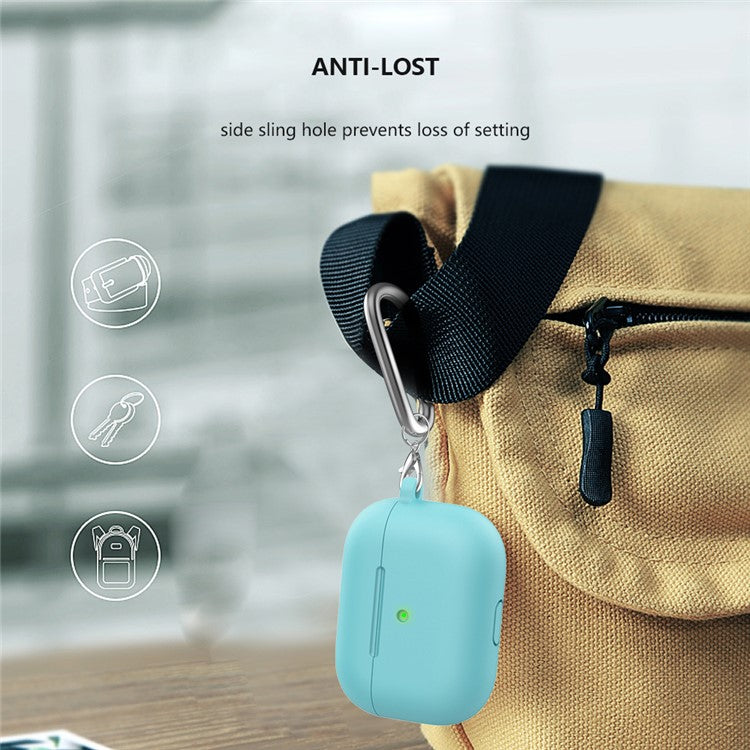 For Apple AirPods 3 Silicone Protective Earphone Case Cover with Carabiner  - Emerald Green