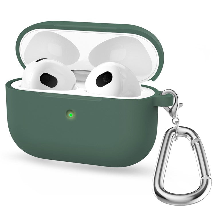 For Apple AirPods 3 Silicone Protective Earphone Case Cover with Carabiner  - Olive Green